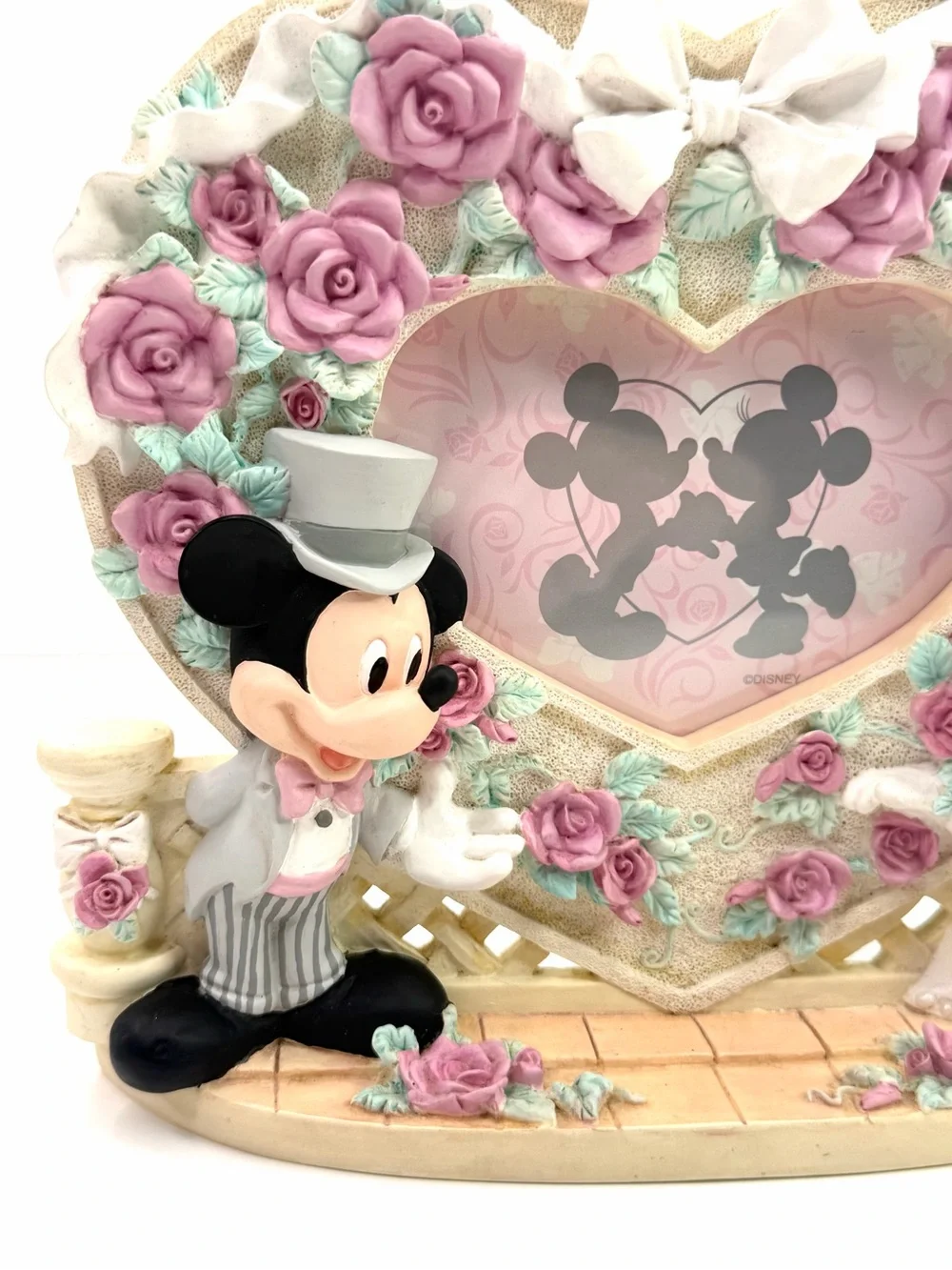 Disney Pink White Mickey Minnie Mouse Vintage 90s Wedding Heart Picture Frame